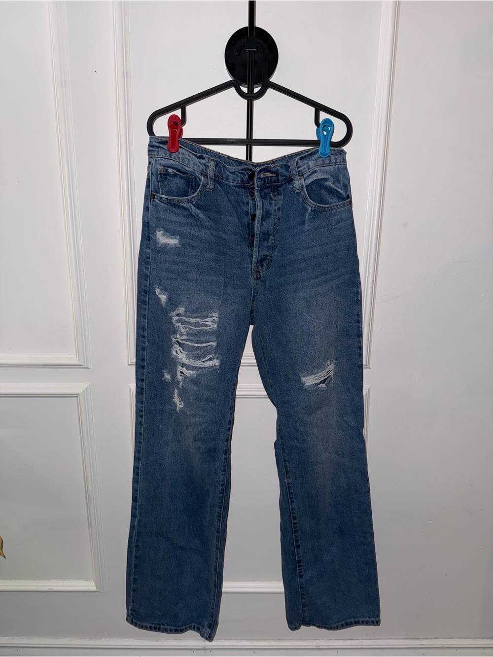 Fashion Nova Dark Blue High-Rise Distressed Jeans
